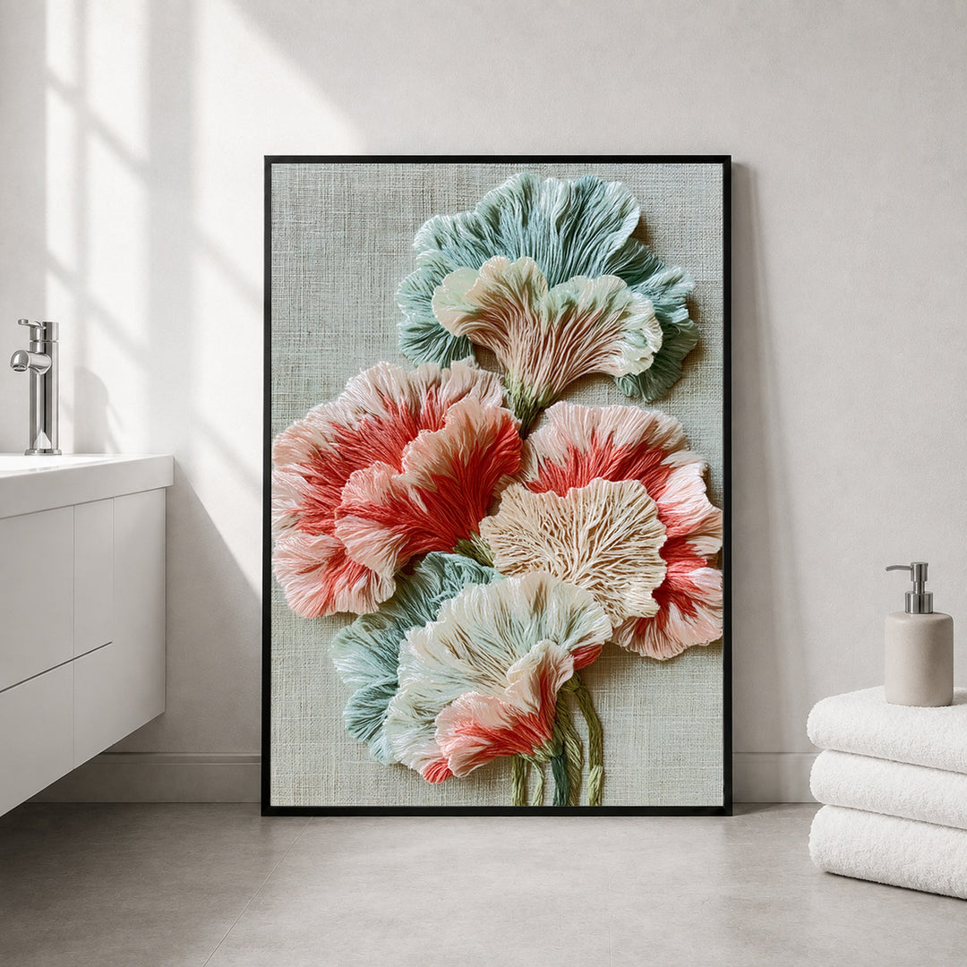 Nelken Stickerei Pastell Poster – Schwarzer Rahmen – Produktfoto