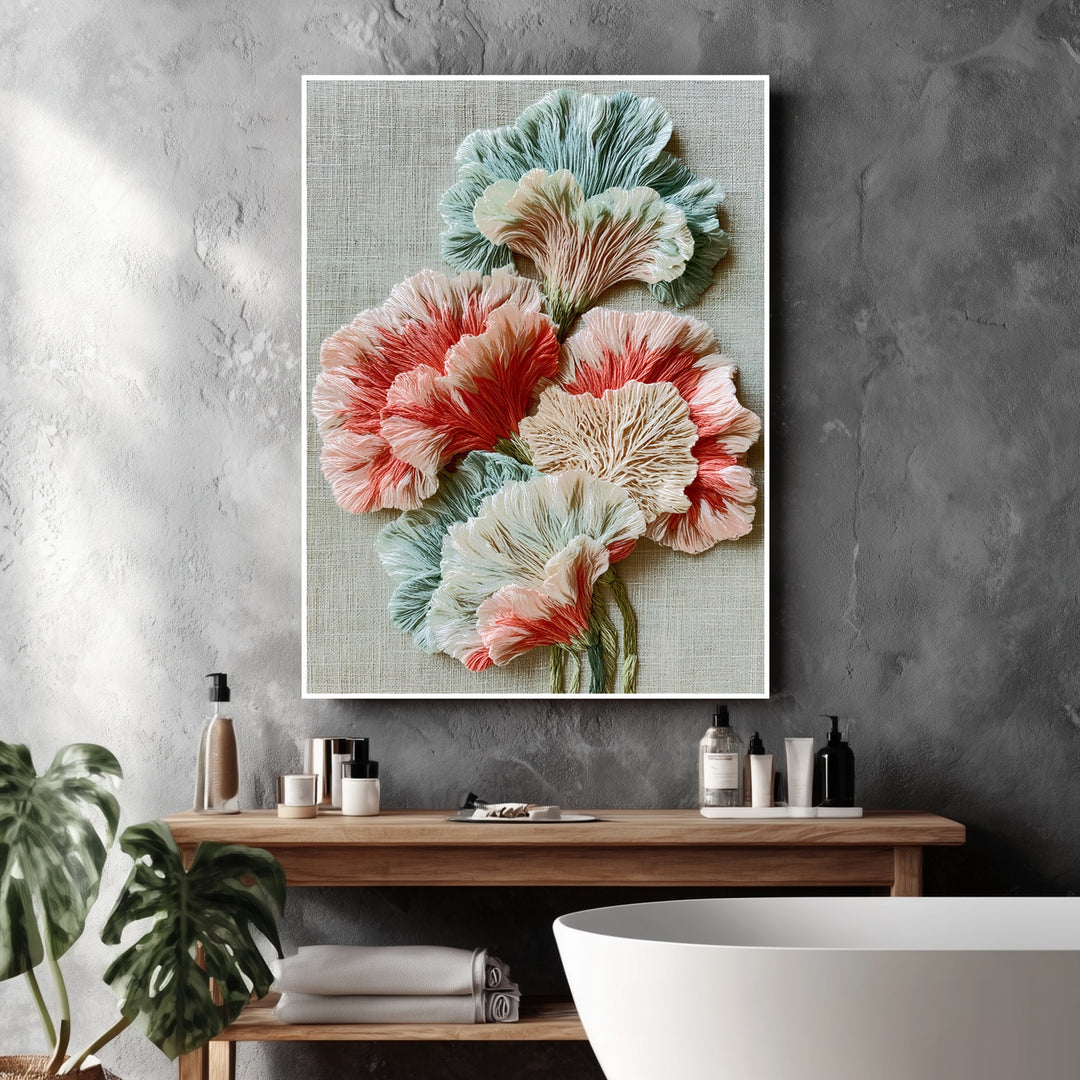 Nelken Stickerei Pastell Poster – Weißer Rahmen – Produktfoto