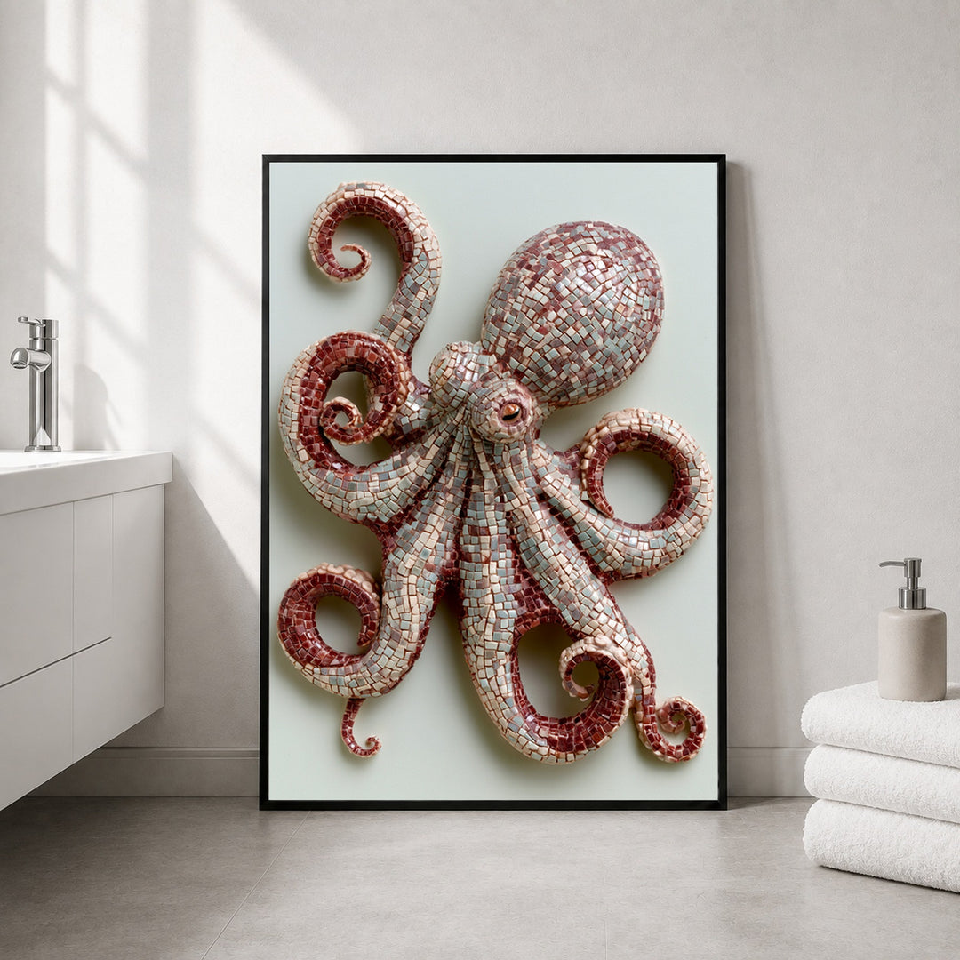 Oktopus Mosaik Kunst Poster – Schwarzer Rahmen – Produktfoto
