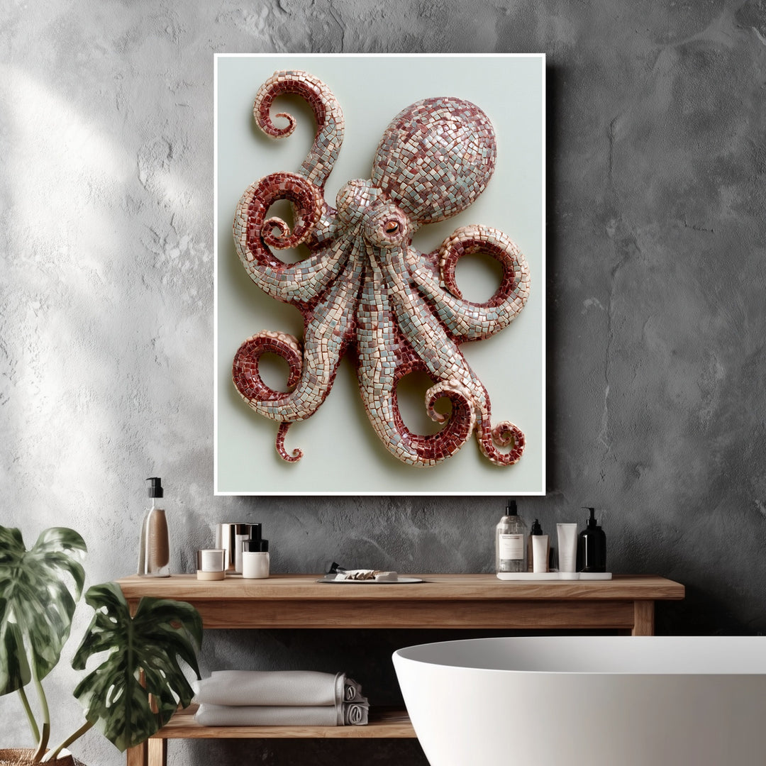 Oktopus Mosaik Kunst Poster – Weißer Rahmen – Produktfoto