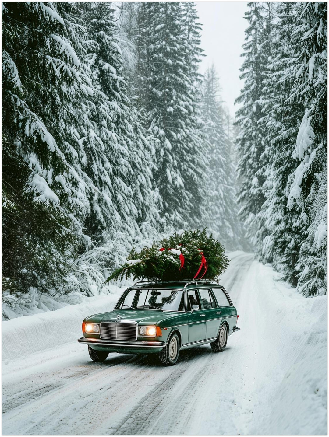 Winterfahrt durch Schneewald Poster – Ohne Rahmen – Produktfoto