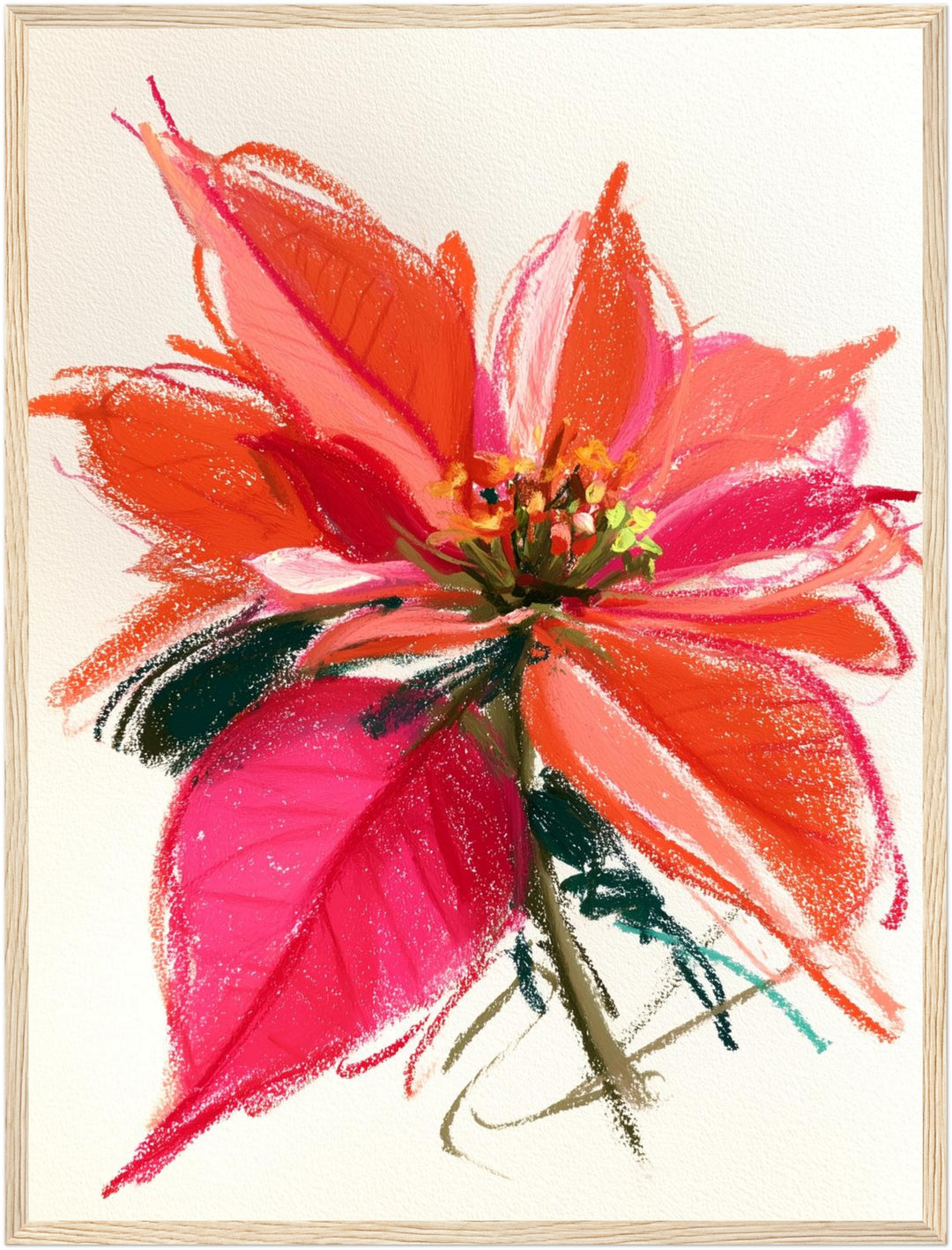 Wilde Poinsettia in rot Poster – Holz natur Rahmen – Produktfoto