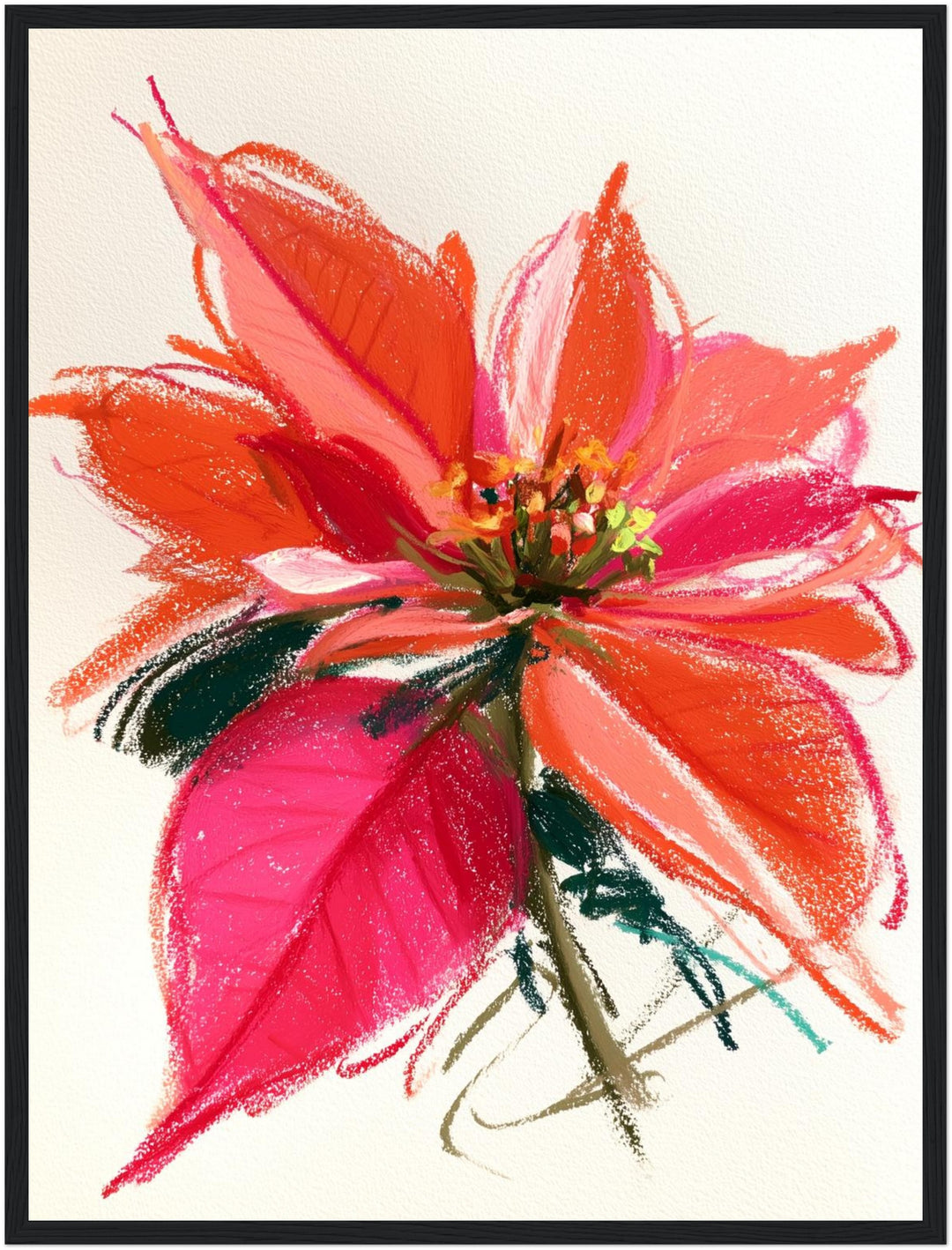 Wilde Poinsettia in rot Poster – Schwarzer Rahmen – Produktfoto