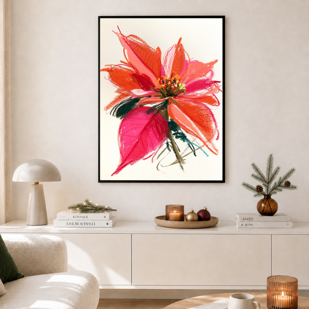 Wilde Poinsettia in rot Poster – Schwarzer Rahmen – Produktfoto