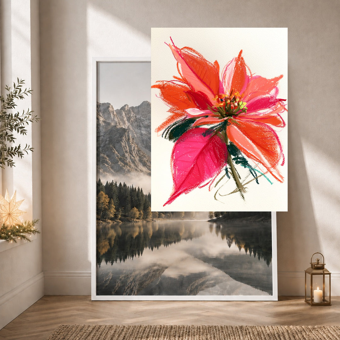 Wilde Poinsettia in rot Poster – Weißer Rahmen – Produktfoto