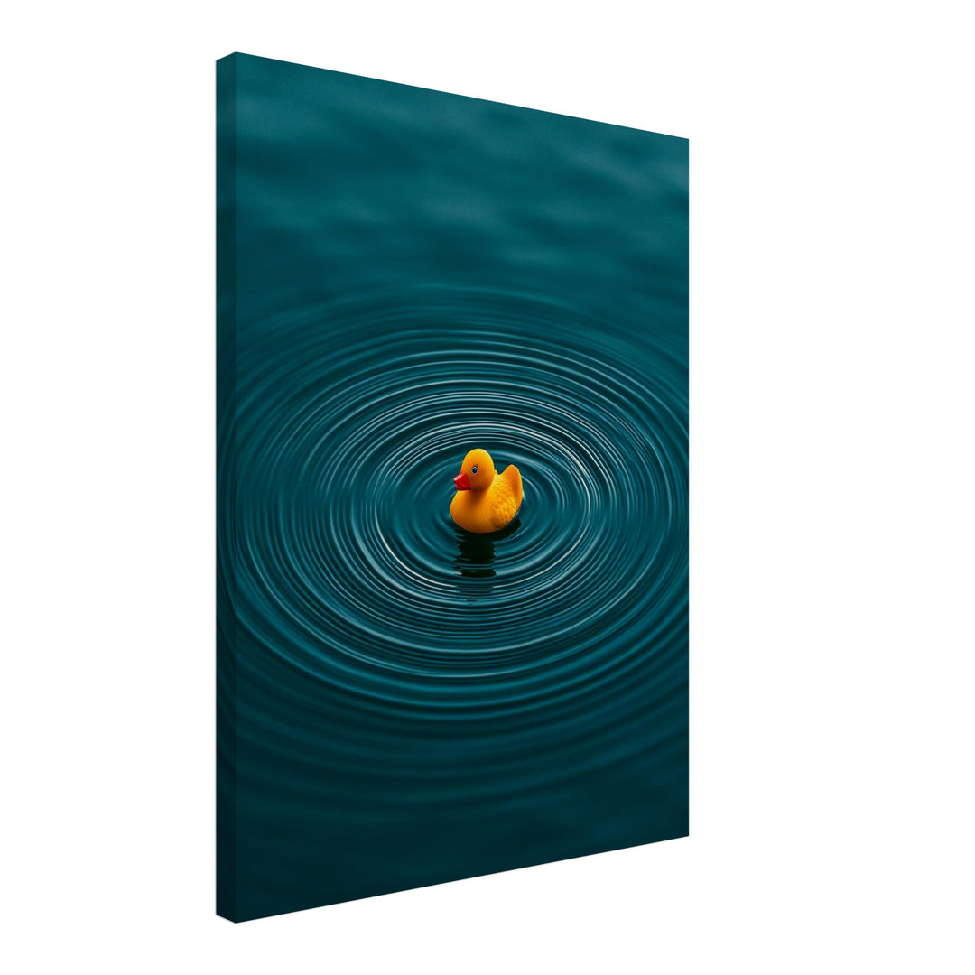 Quietscheente im Wasser Leinwandbild – Schräge Ansicht – Produktfoto