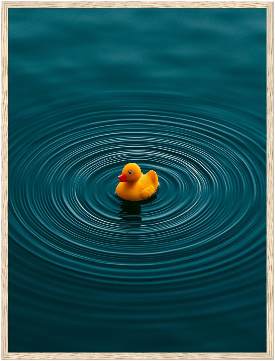 Quietscheente im Wasser Poster – Holz natur Rahmen – Produktfoto