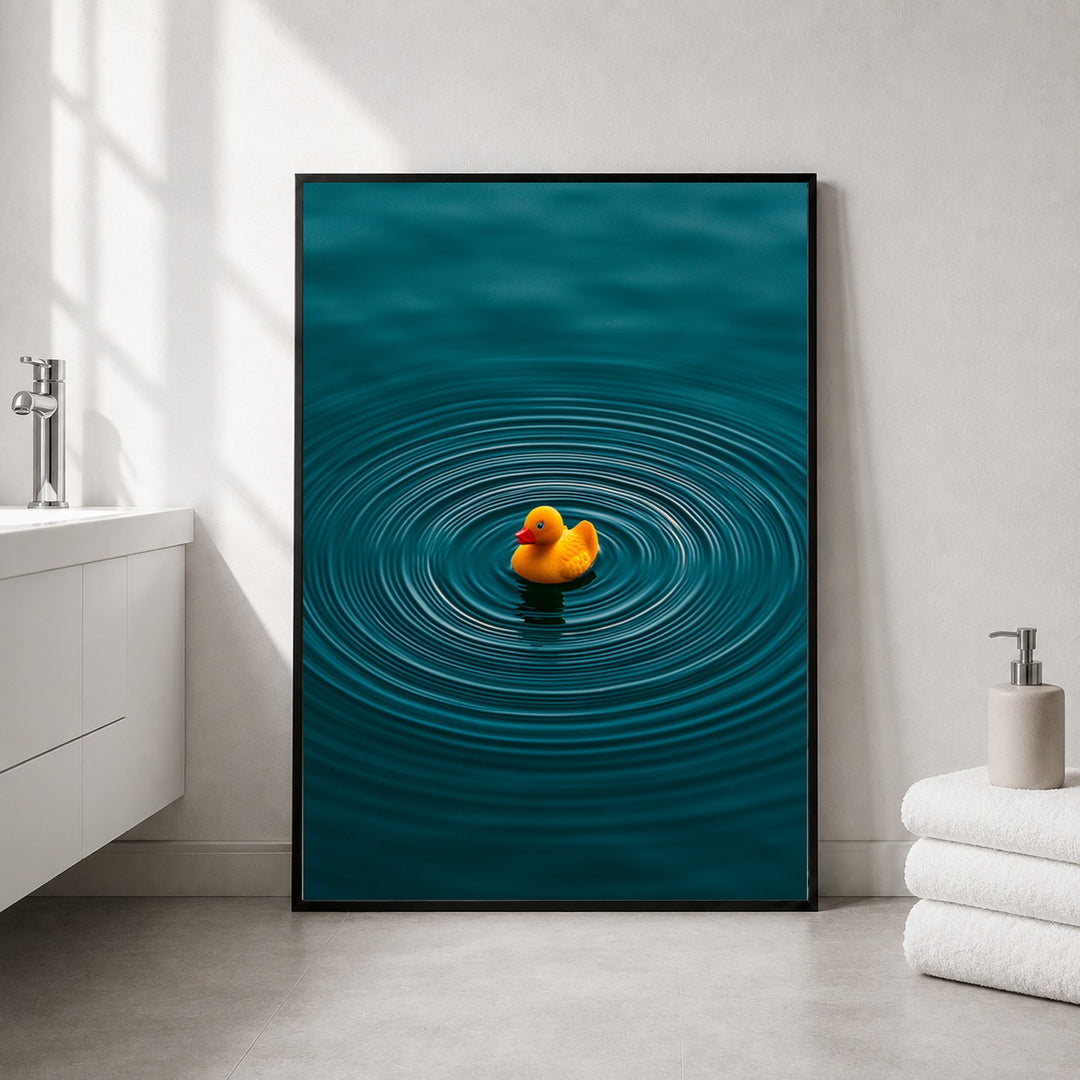 Quietscheente im Wasser Poster – Schwarzer Rahmen – Produktfoto