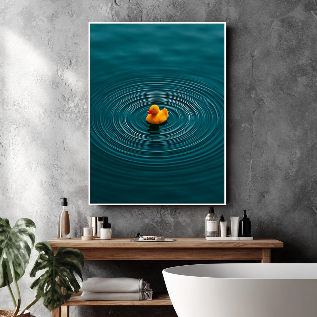 Quietscheente im Wasser Poster – Weißer Rahmen – Produktfoto