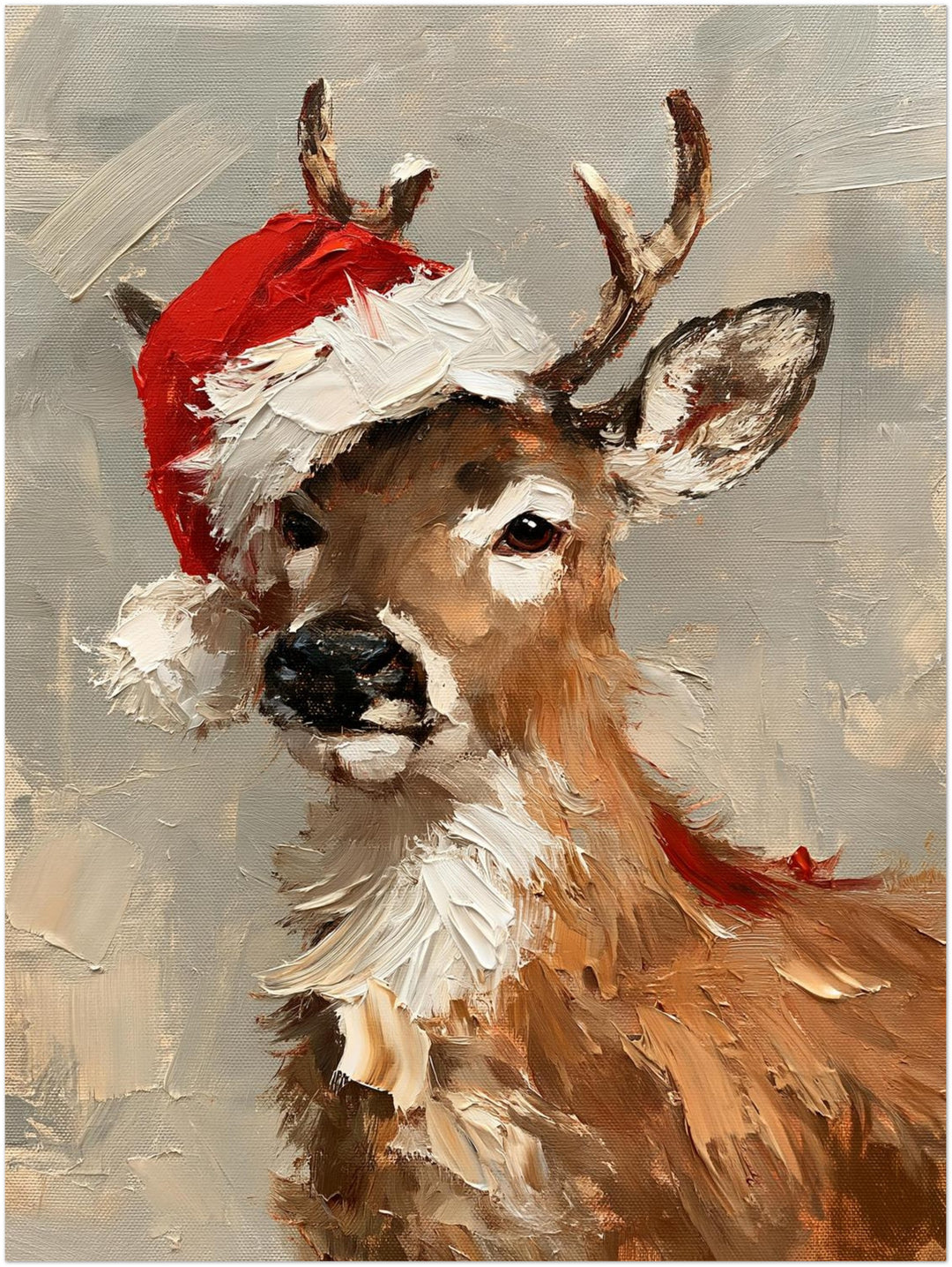 Rentier mit Weihnachtsmütze Poster – Ohne Rahmen – Produktfoto
