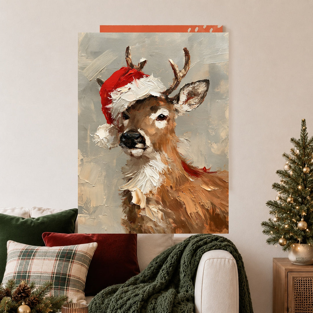 Rentier mit Weihnachtsmütze Poster – Ohne Rahmen – Produktfoto