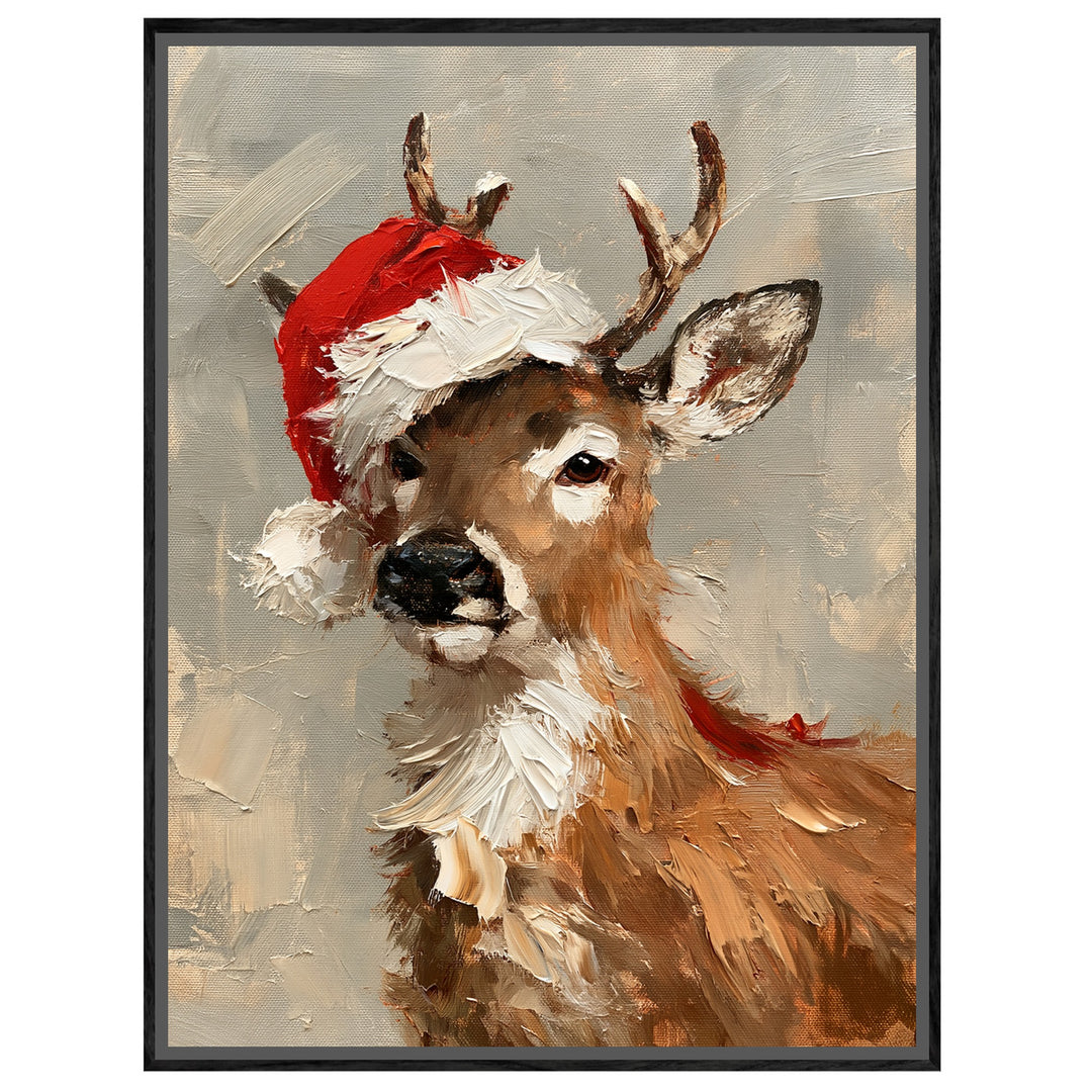 Rentier mit Weihnachtsmütze Leinwandbild – Leinwandbild