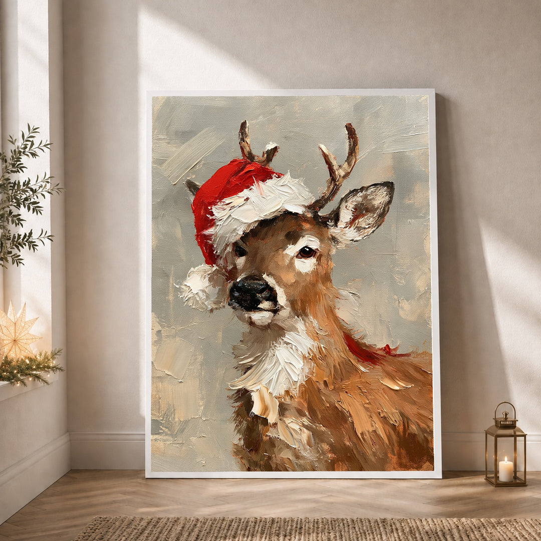 Rentier mit Weihnachtsmütze Poster