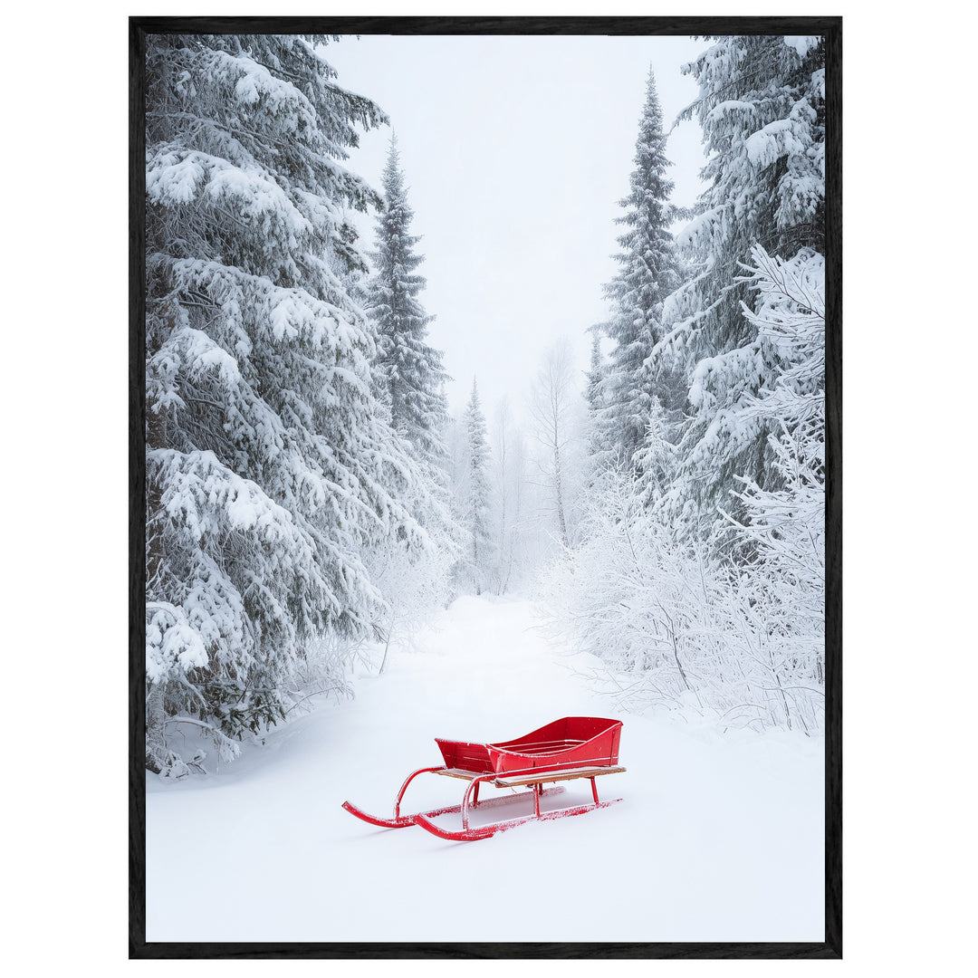 Roter Schlitten im Winterwald Leinwandbild – Leinwandbild