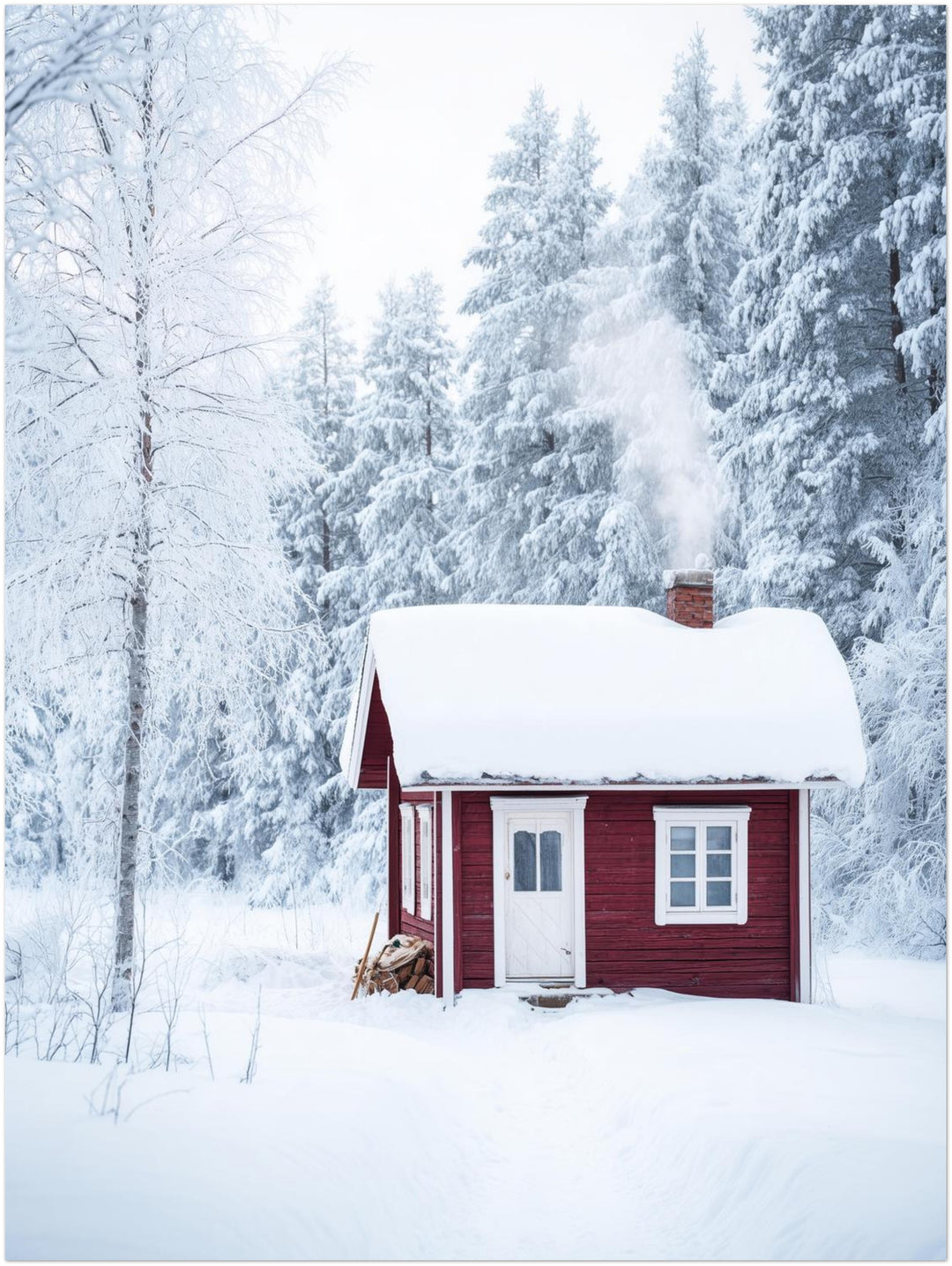 Rotes Häuschen im Schnee Poster – Ohne Rahmen – Produktfoto