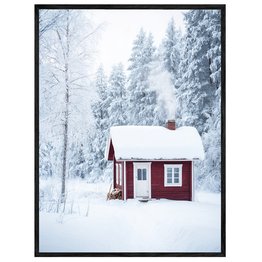 Rotes Häuschen im Schnee Leinwandbild – Leinwandbild