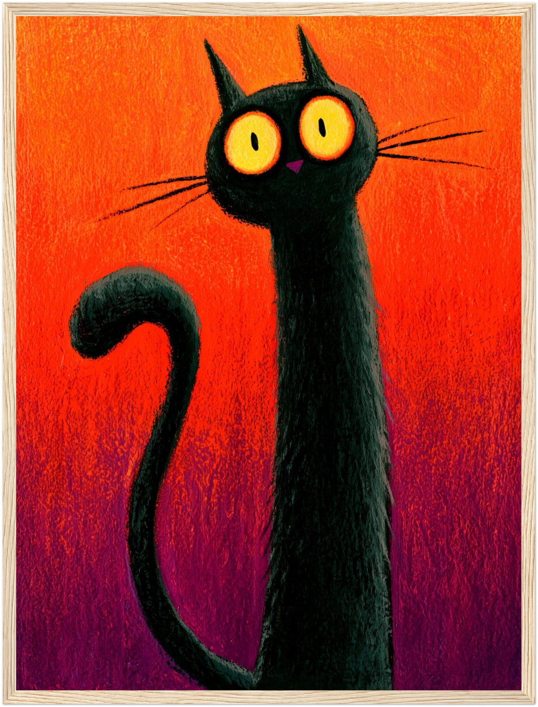 Schwarze Katze Halloween Poster – Holz natur Rahmen – Produktfoto