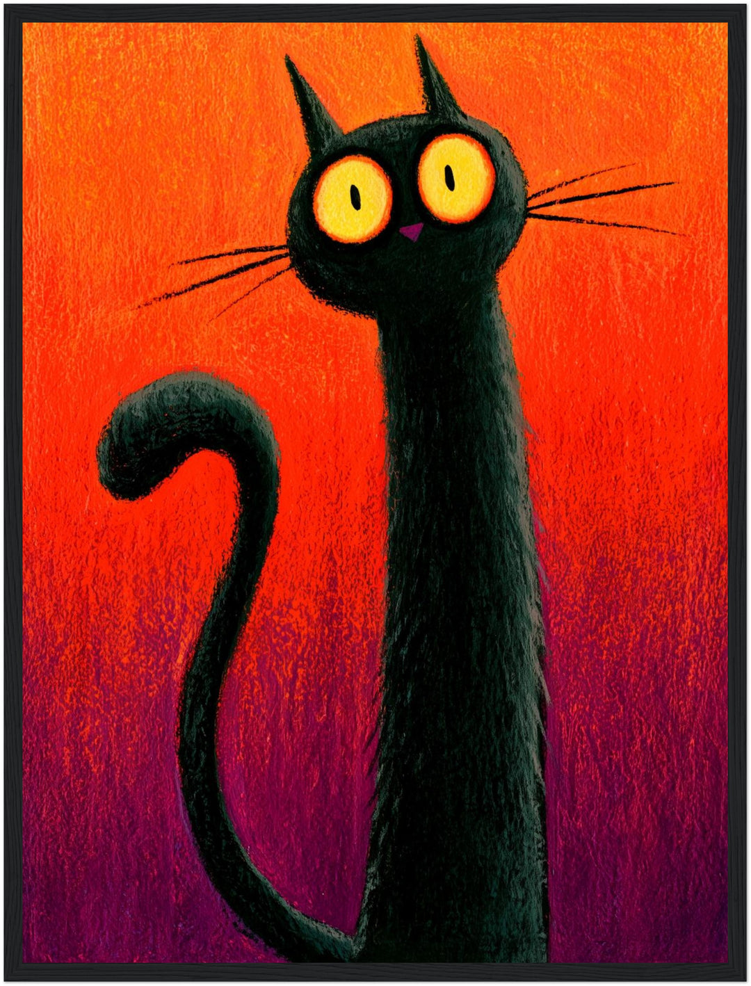 Schwarze Katze Halloween Poster – Schwarzer Rahmen – Produktfoto