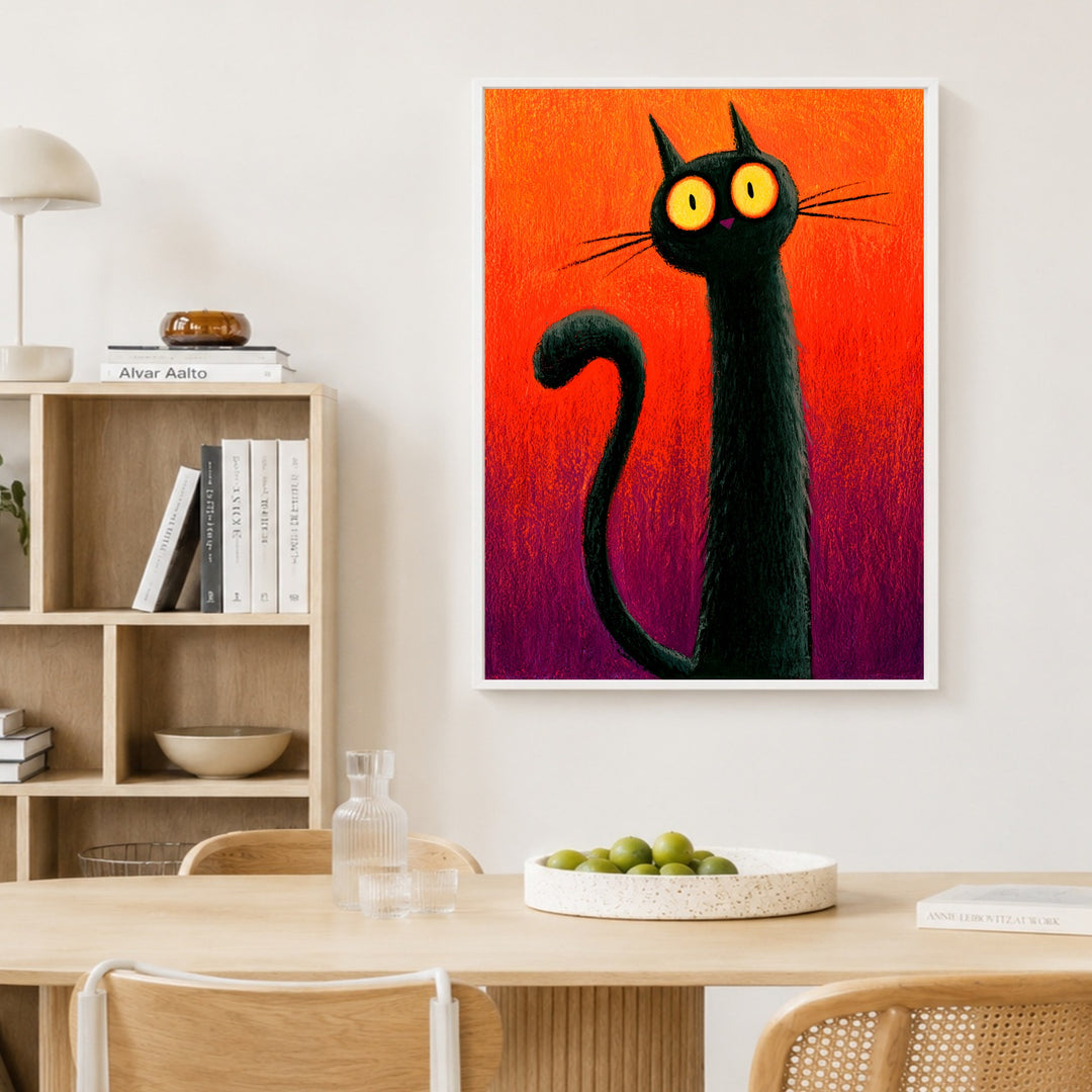 Schwarze Katze Halloween Poster – Weißer Rahmen – Produktfoto
