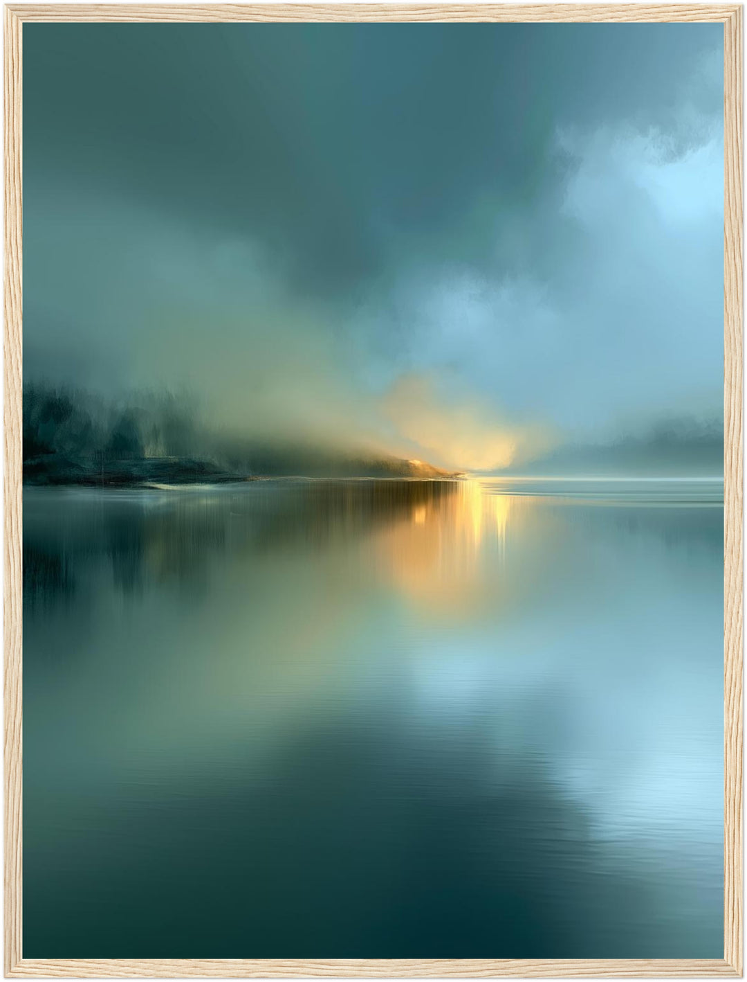 See im Morgennebel Poster – Holz natur Rahmen – Produktfoto