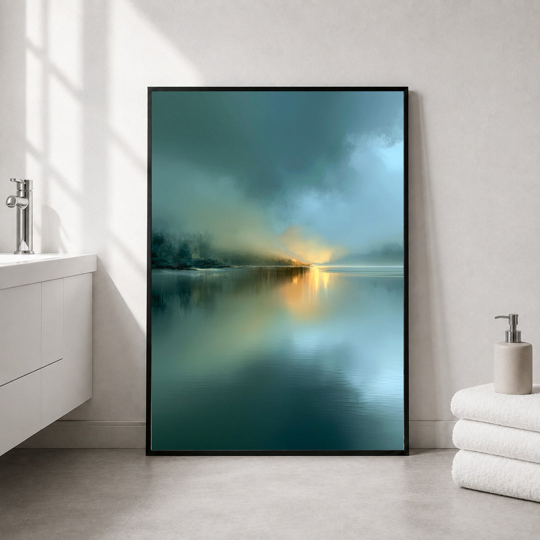 See im Morgennebel Poster – Schwarzer Rahmen – Produktfoto