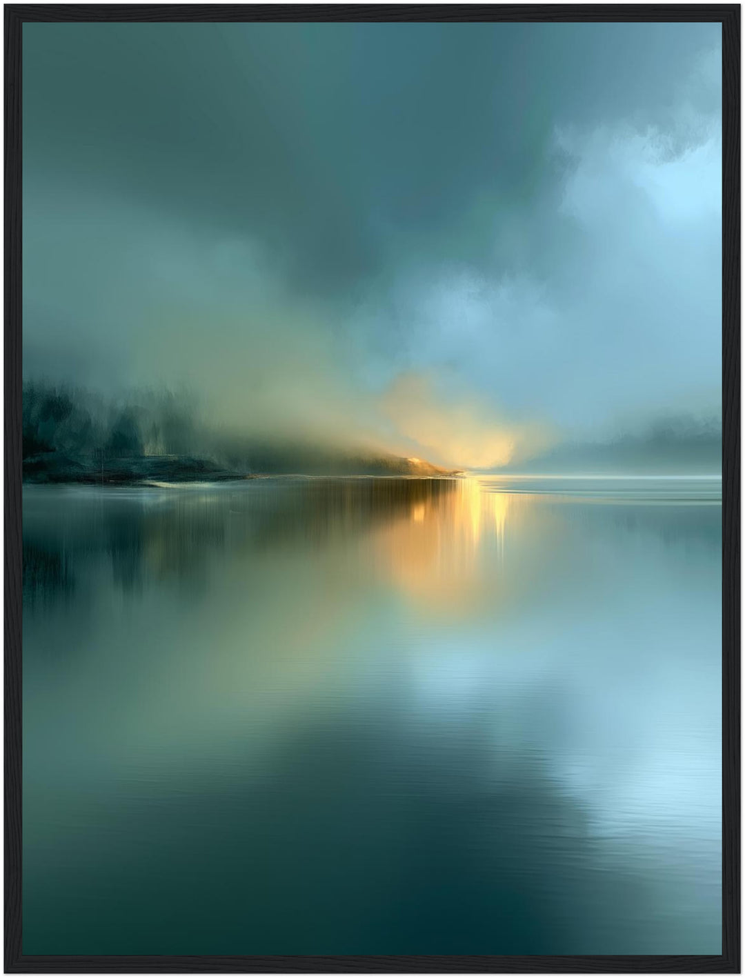 See im Morgennebel Poster – Schwarzer Rahmen – Produktfoto