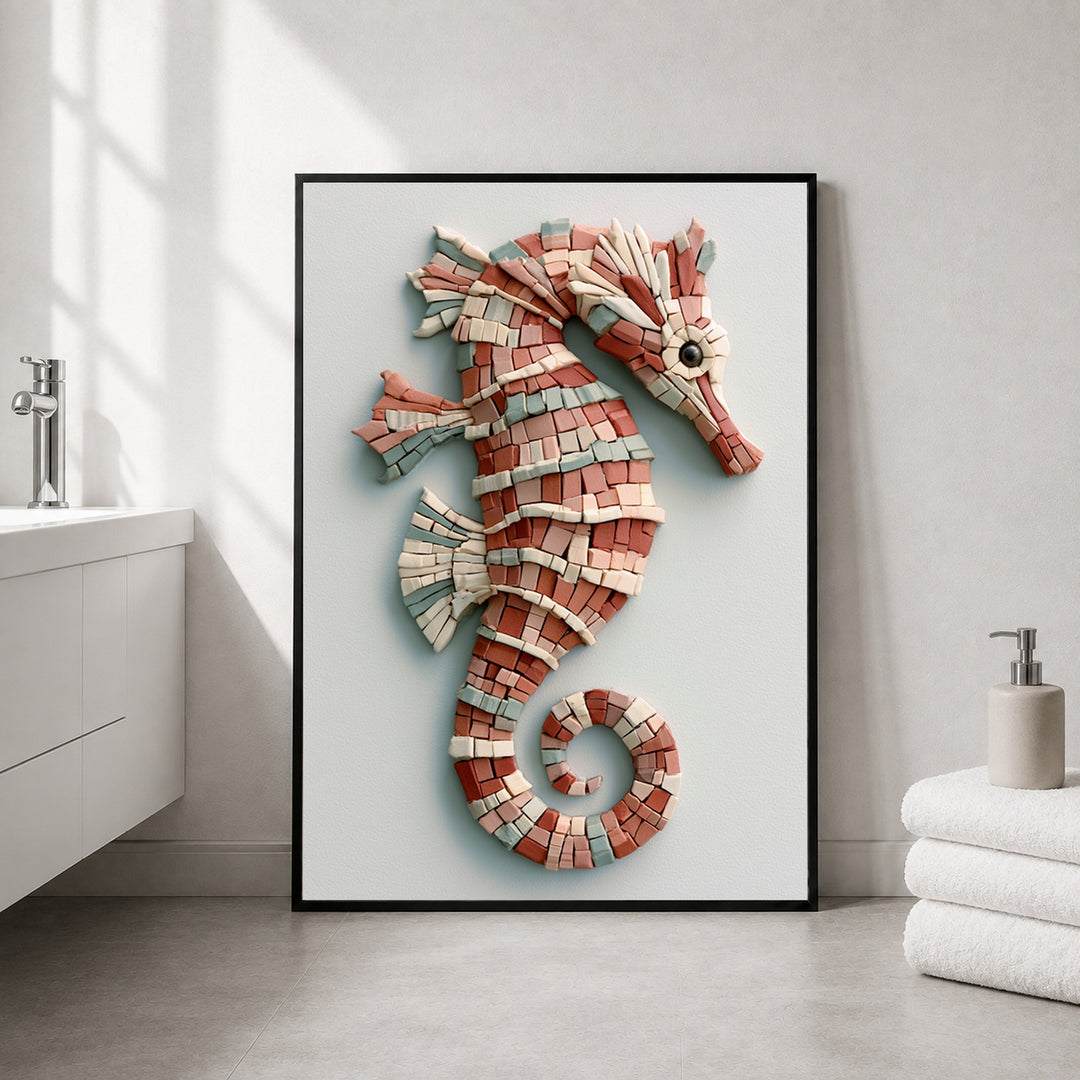Seepferdchen Mosaik Poster – Schwarzer Rahmen – Produktfoto