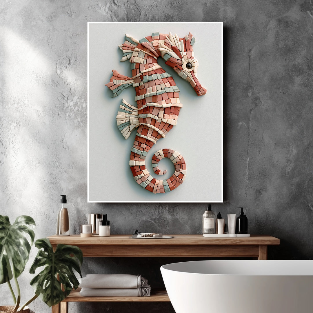 Seepferdchen Mosaik Poster – Weißer Rahmen – Produktfoto