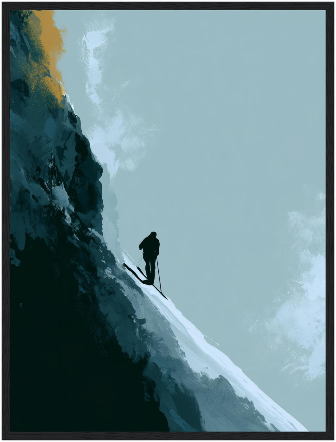 Skifahrer im Winterlicht Poster – Schwarzer Rahmen – Produktfoto