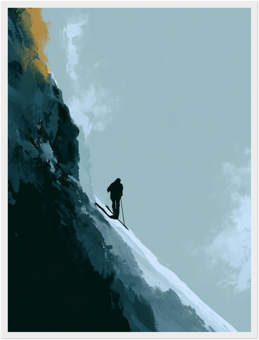 Skifahrer im Winterlicht Poster – Weißer Rahmen – Produktfoto