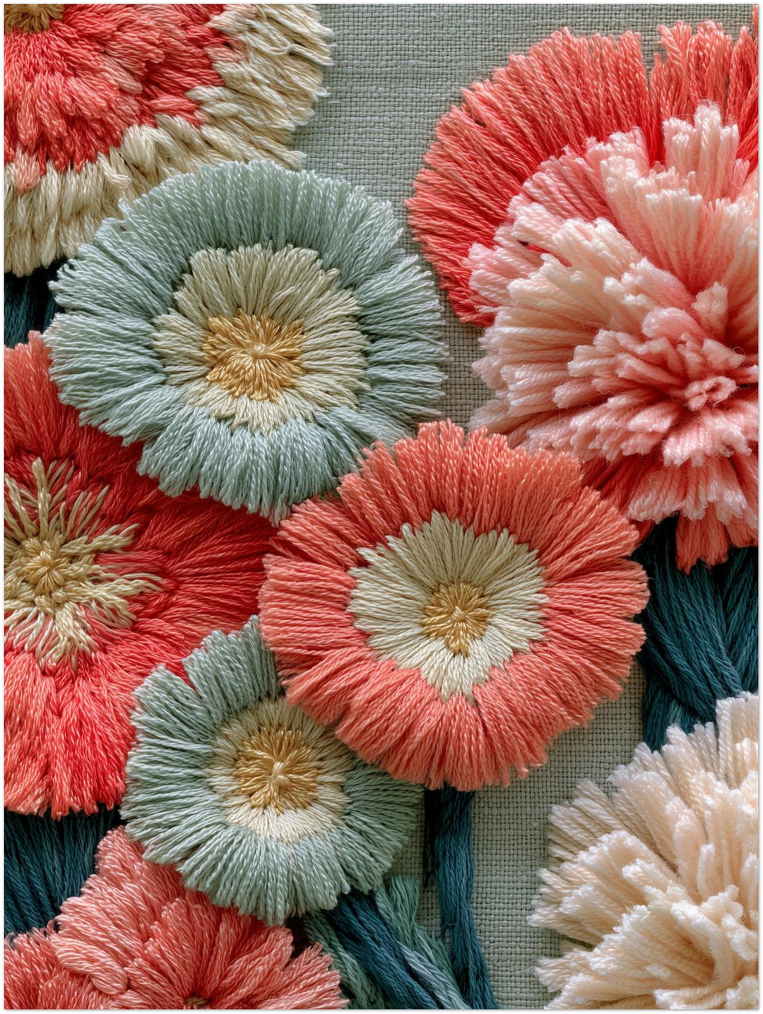 Stickerei Blumen Pastell Poster – Ohne Rahmen – Produktfoto