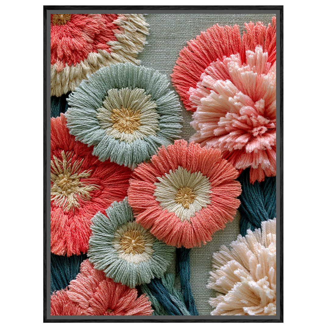 Stickerei Blumen Pastell Leinwandbild – Leinwandbild