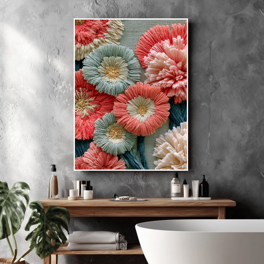 Stickerei Blumen Pastell Poster – Weißer Rahmen – Produktfoto