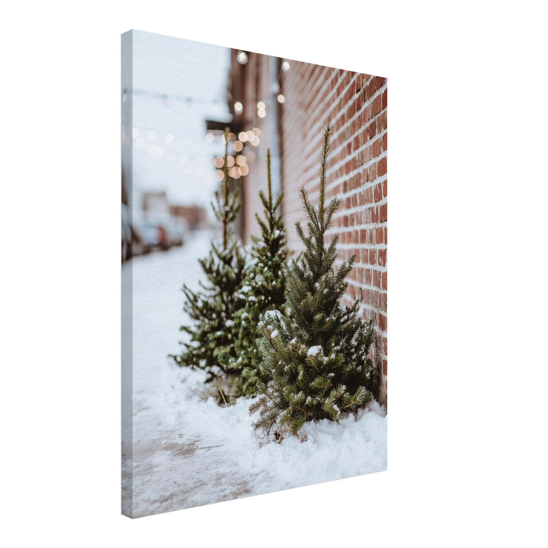 Winterliche Tannen im Schnee Leinwandbild – Schräge Ansicht – Produktfoto