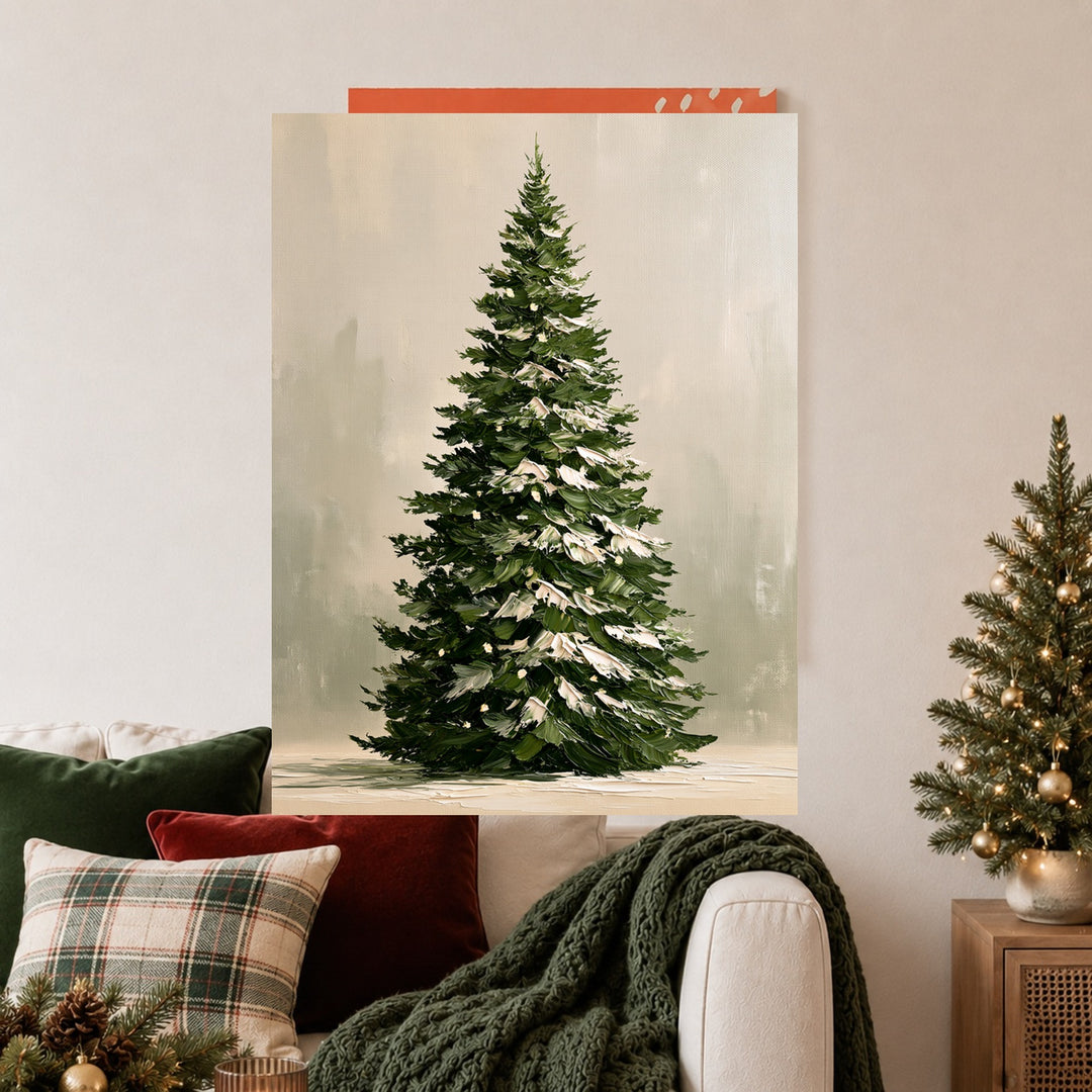 Verschneiter Tannenbaum im Winter Leinwandbild – Ohne Rahmen – Produktfoto