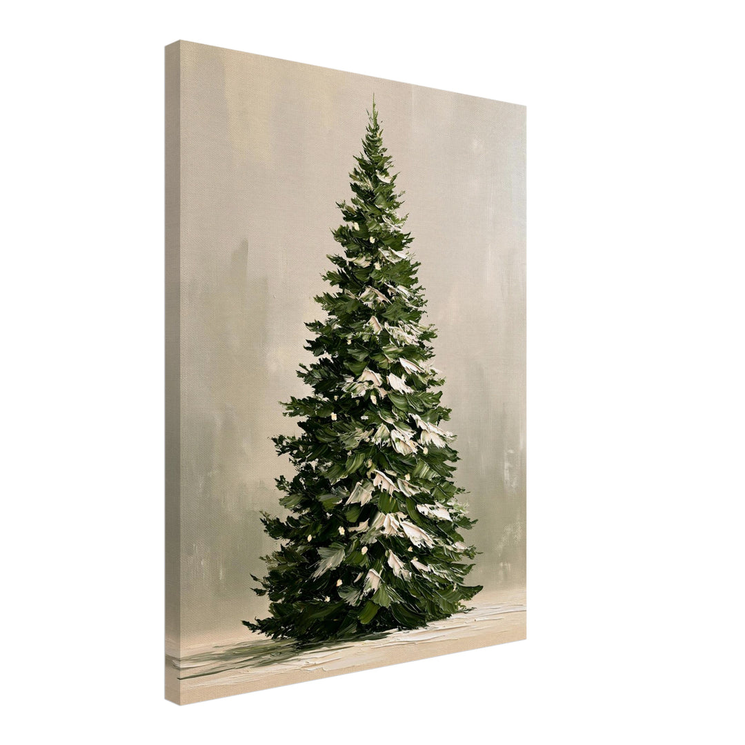 Verschneiter Tannenbaum im Winter Leinwandbild – Schräge Ansicht – Produktfoto