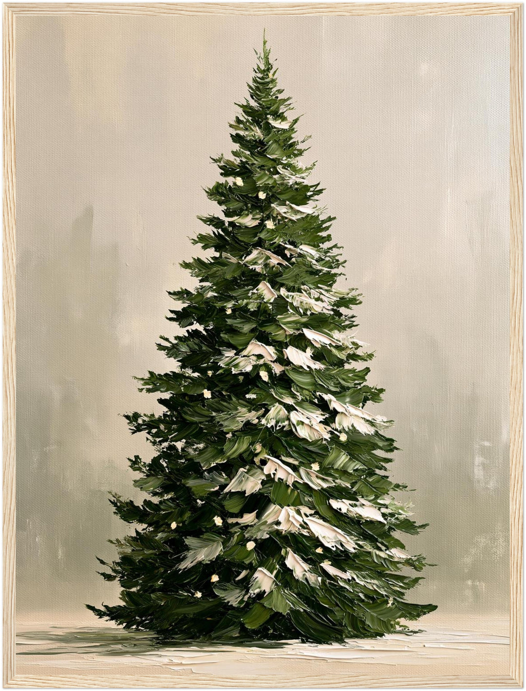 Verschneiter Tannenbaum im Winter Poster – Holz natur Rahmen – Produktfoto