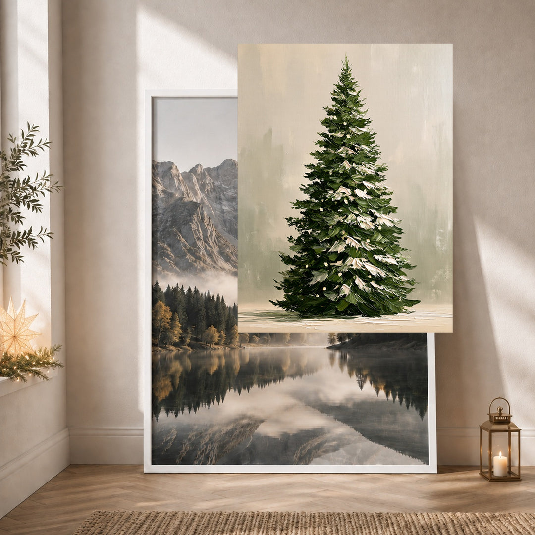 Verschneiter Tannenbaum im Winter Poster – Weißer Rahmen – Produktfoto