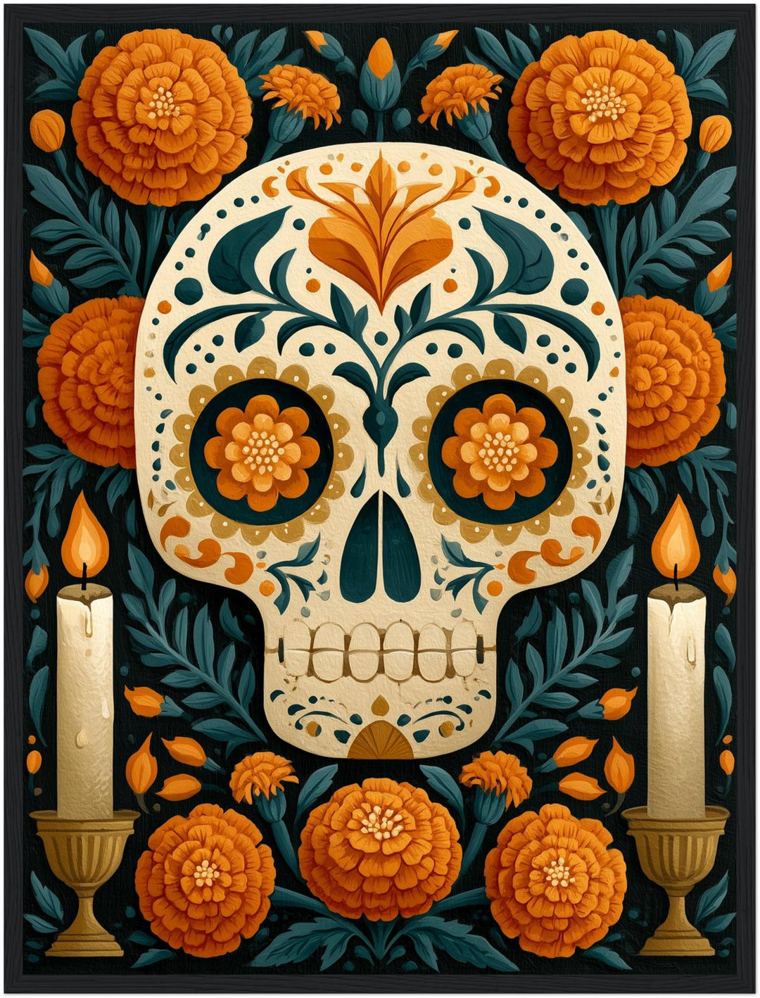 Día de los Muertos Totenschädel Poster – Schwarzer Rahmen – Produktfoto