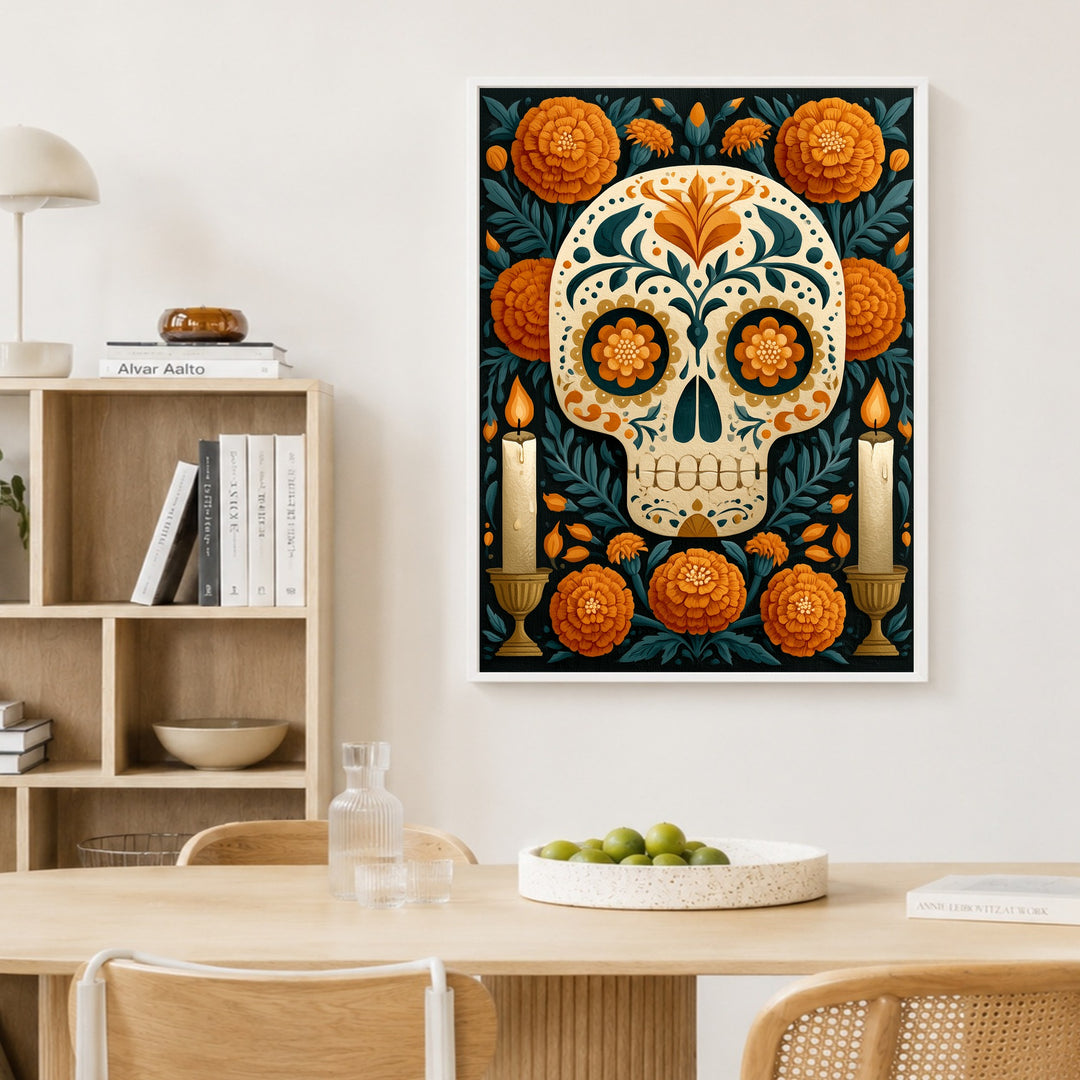 Día de los Muertos Totenschädel Poster – Weißer Rahmen – Produktfoto