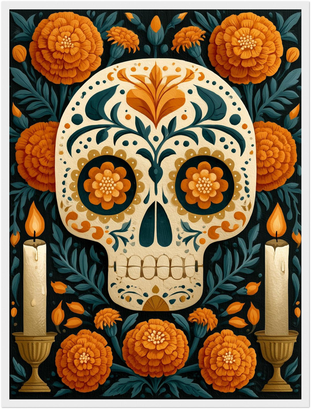 Día de los Muertos Totenschädel Poster – Weißer Rahmen – Produktfoto