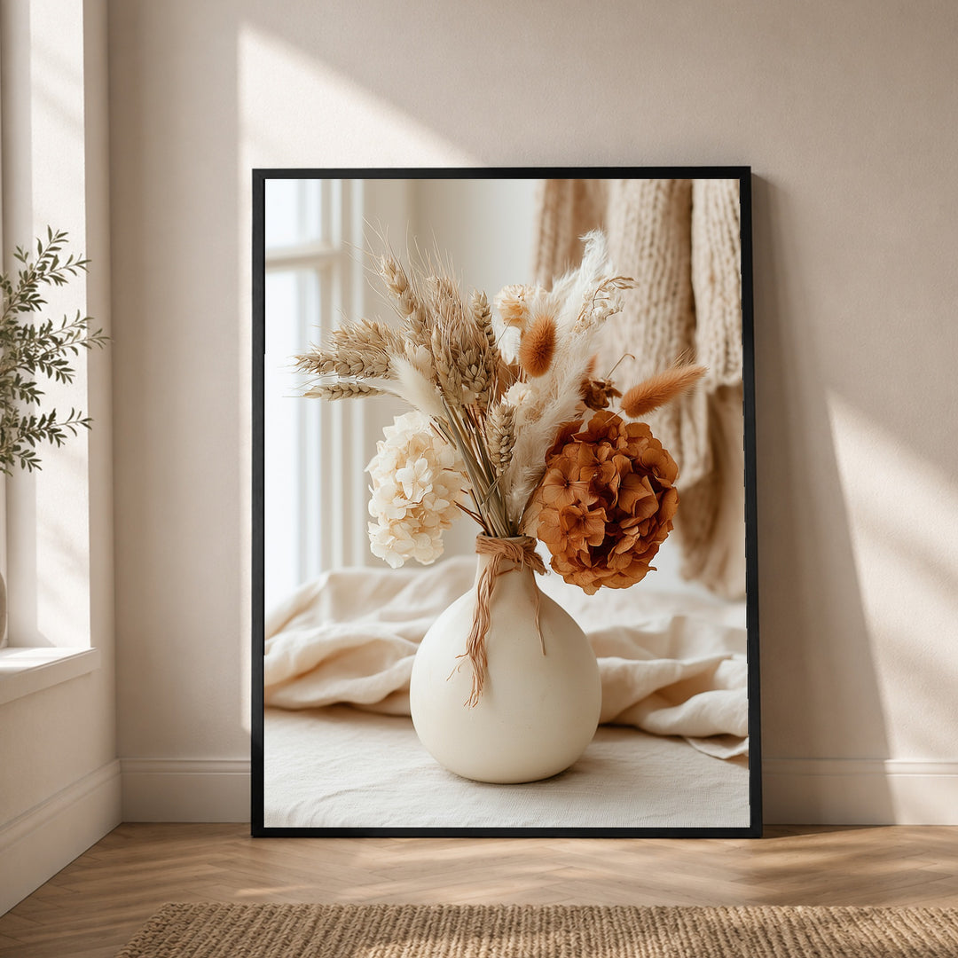Getrocknete Blüten im Herbstton Poster – Schwarzer Rahmen – Produktfoto