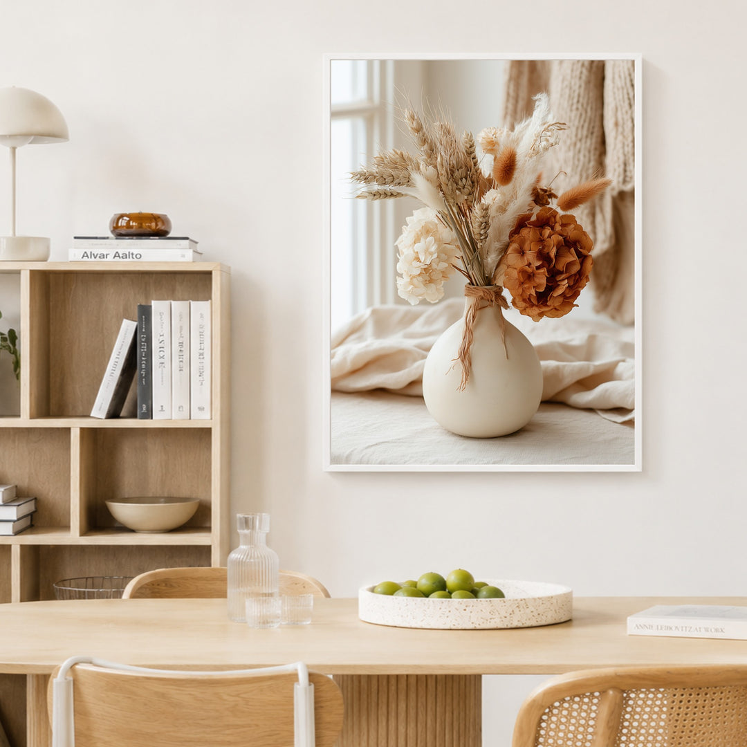 Getrocknete Blüten im Herbstton Poster – Weißer Rahmen – Produktfoto