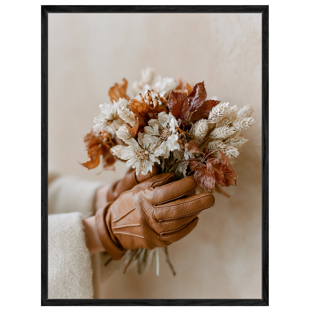 Getrockneter Herbststrauß mit Lederhandschuh Leinwandbild – Leinwandbild