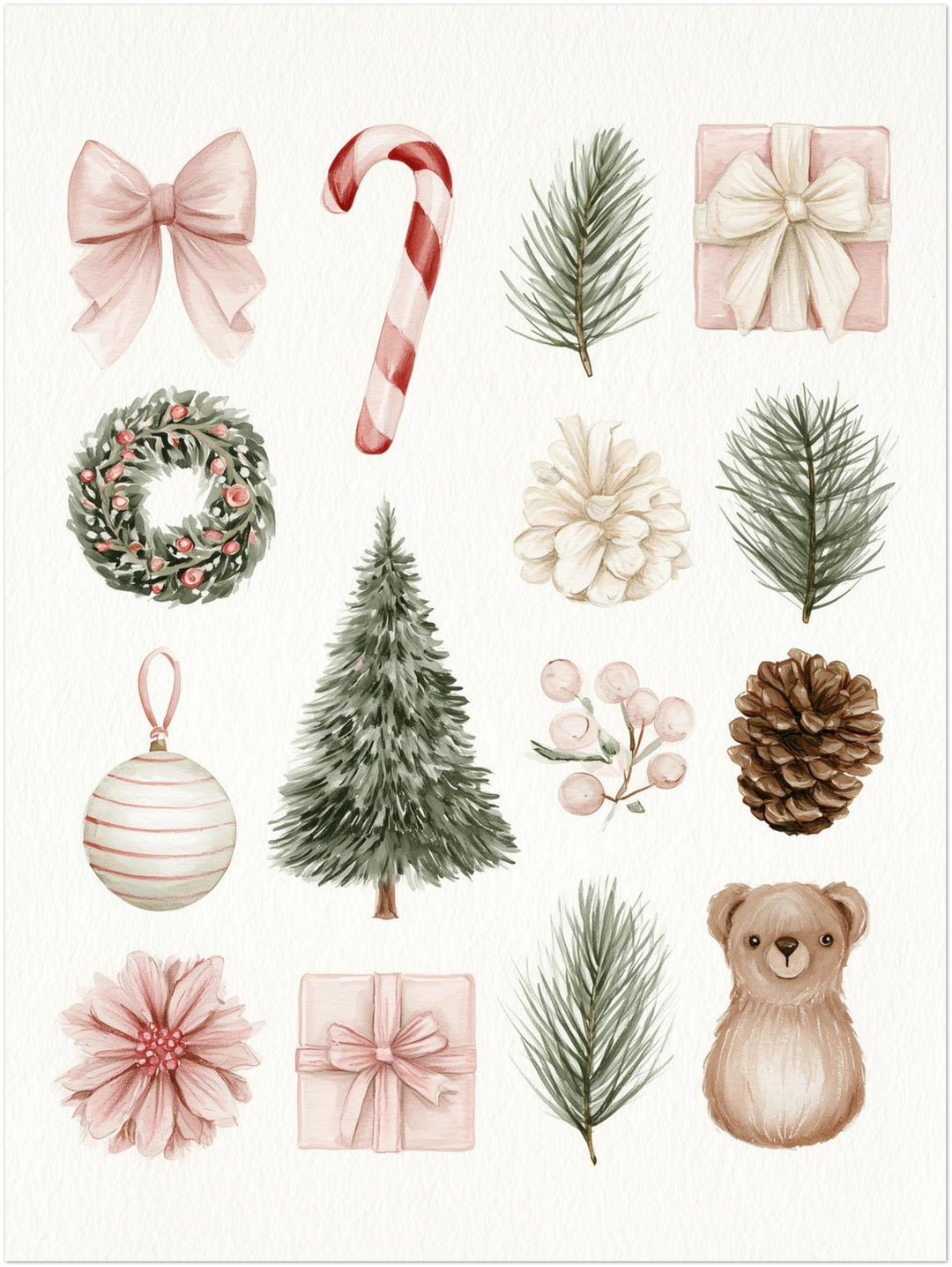 Aquarell Weihnachtssammlung Leinwandbild – Ohne Rahmen – Produktfoto