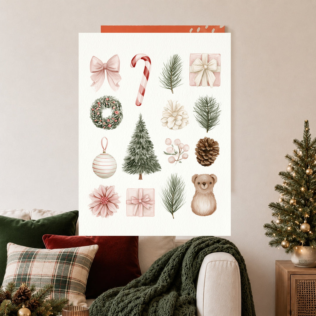 Aquarell Weihnachtssammlung Leinwandbild – Ohne Rahmen – Produktfoto