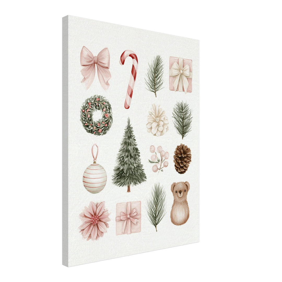 Aquarell Weihnachtssammlung Leinwandbild – Schräge Ansicht – Produktfoto
