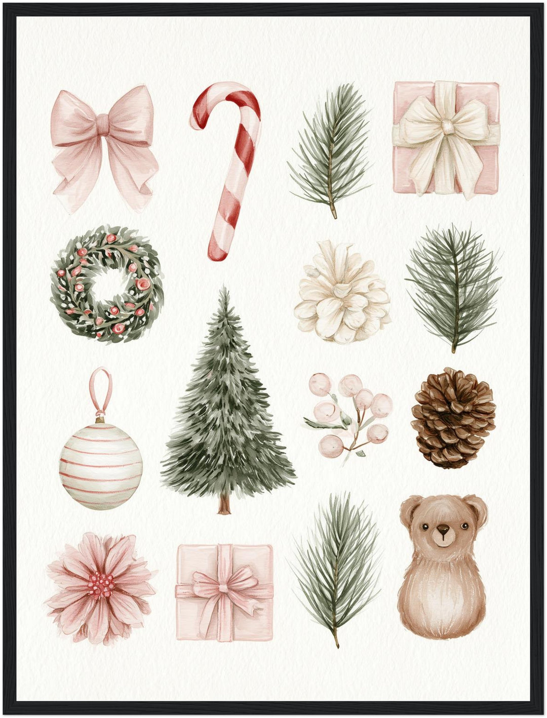 Aquarell Weihnachtssammlung Poster – Schwarzer Rahmen – Produktfoto