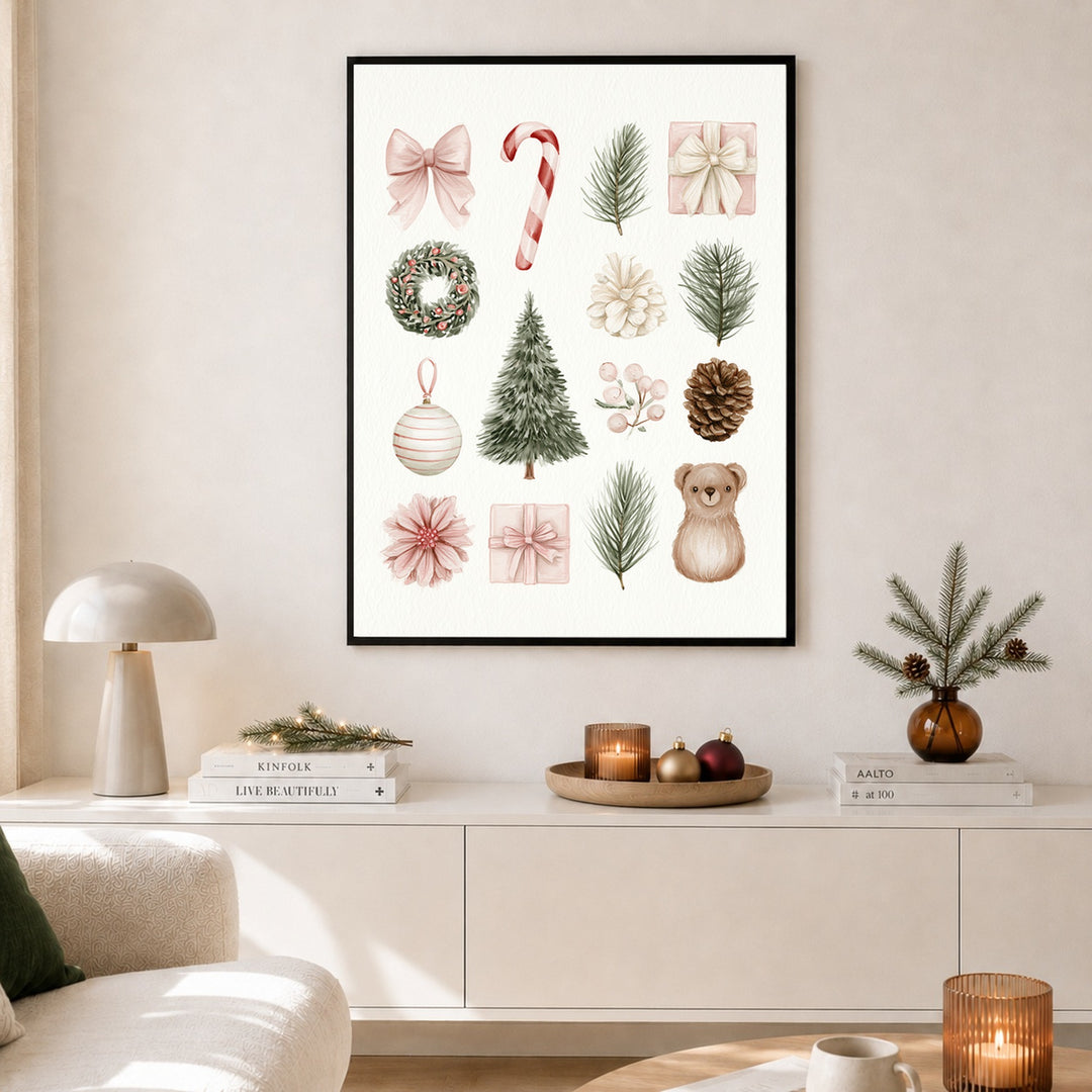 Aquarell Weihnachtssammlung Poster – Schwarzer Rahmen – Produktfoto