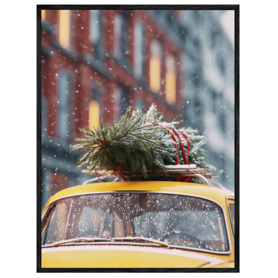Weihnachtsbaum auf gelbem Wagen Leinwandbild – Leinwandbild